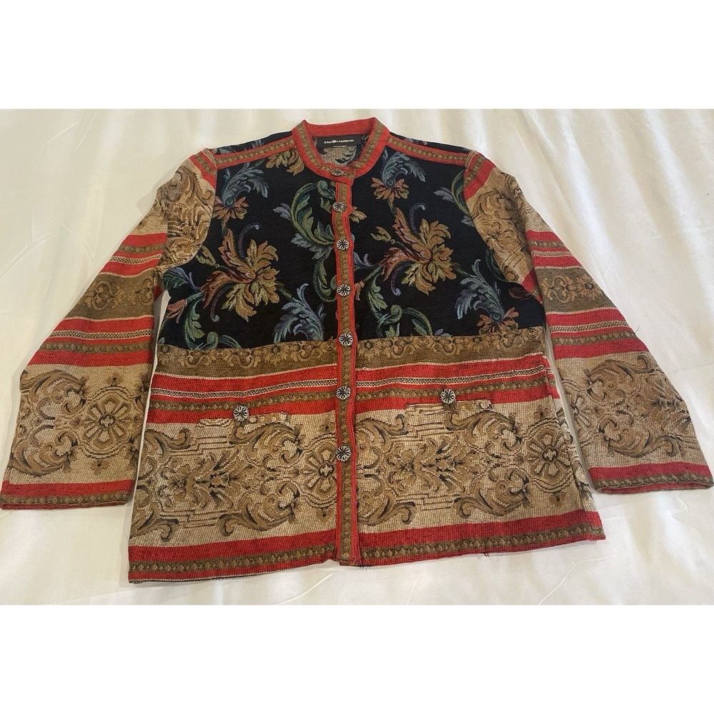 Vintage Sag Harbor Jacket Womens Size Large Tapestry Floral Boho Artsy Blazer